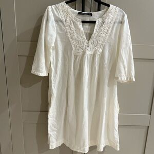 Zara White Tunic linen Dress with crochet
